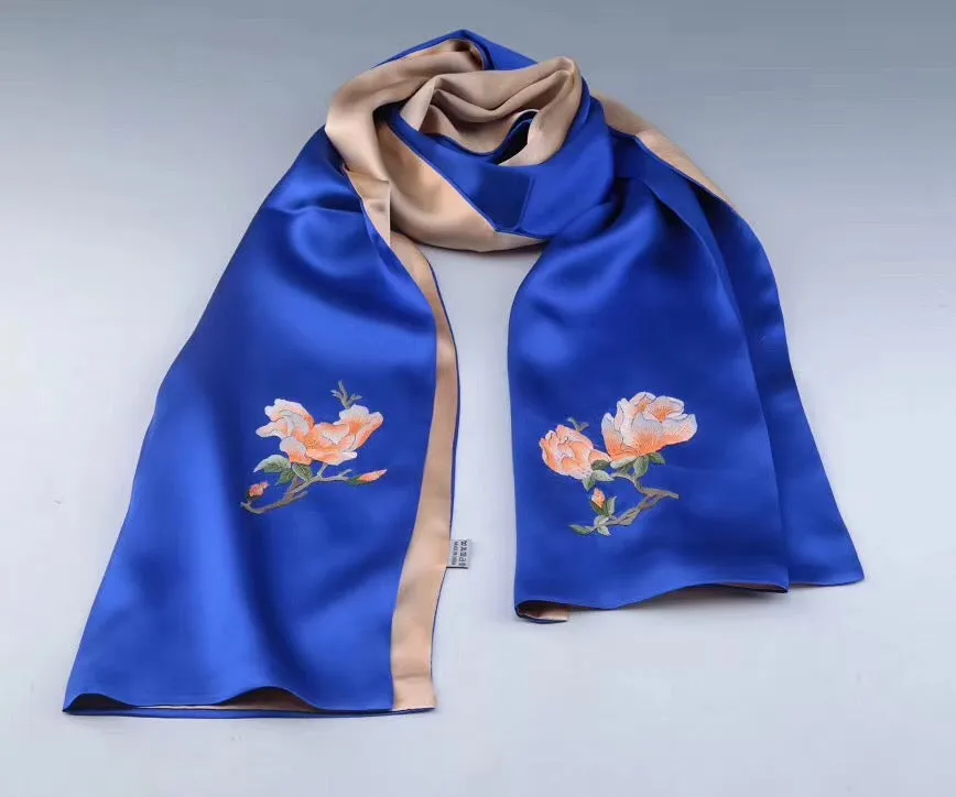 Fashion Hand embroideried pure mulberry silk Su Embroidery long scarf 1piece