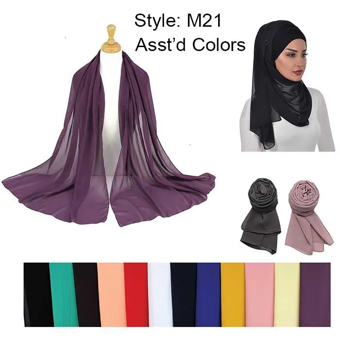 Fashion solid Lightweight Scarves M21 (24-pack assorted)