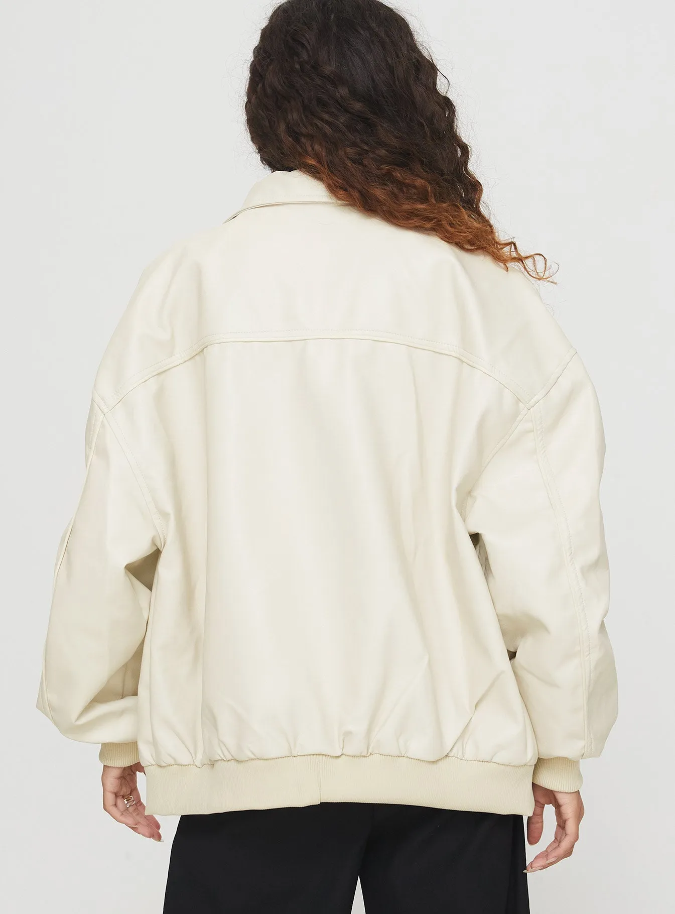 Fashionkova Goldsmith Faux Leather Bomber Jacket Cream