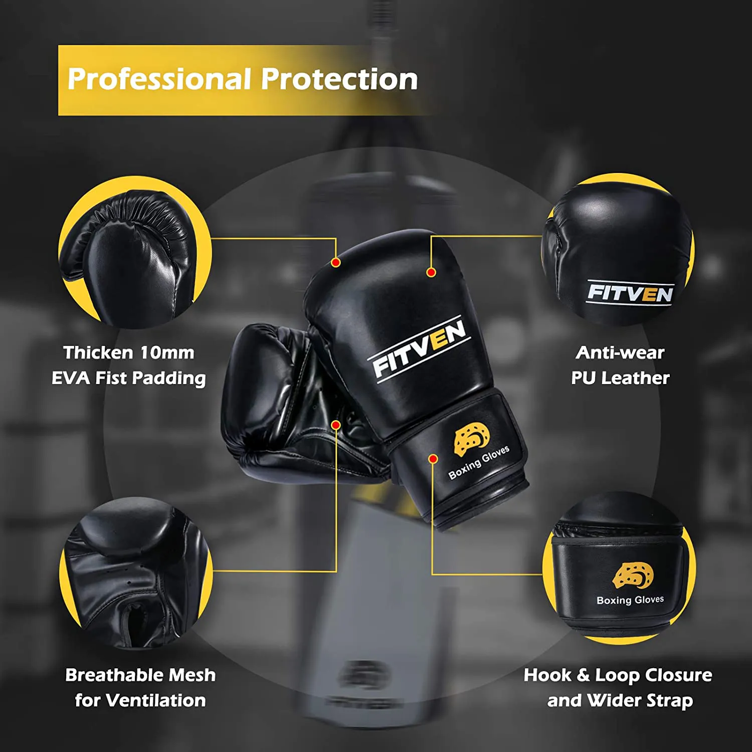 FITVEN Punching Bag 50-Pound for Adults Youth Kids with Wall Mount/Boxing Gloves Heavy Bag for Kickboxing - 50 lbs