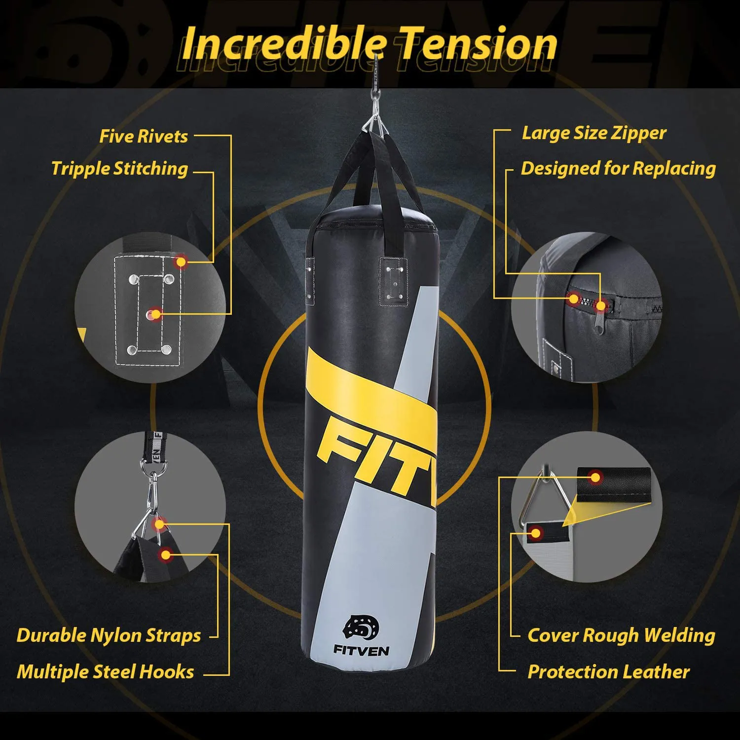 FITVEN Punching Bag 50-Pound for Adults Youth Kids with Wall Mount/Boxing Gloves Heavy Bag for Kickboxing - 50 lbs