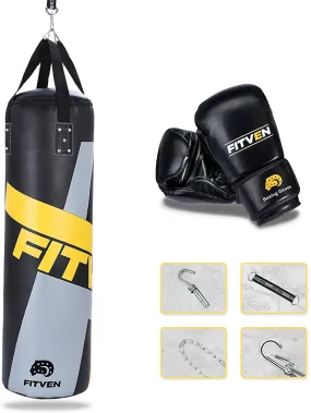 FITVEN Punching Bag 50-Pound for Adults Youth Kids with Wall Mount/Boxing Gloves Heavy Bag for Kickboxing - 50 lbs