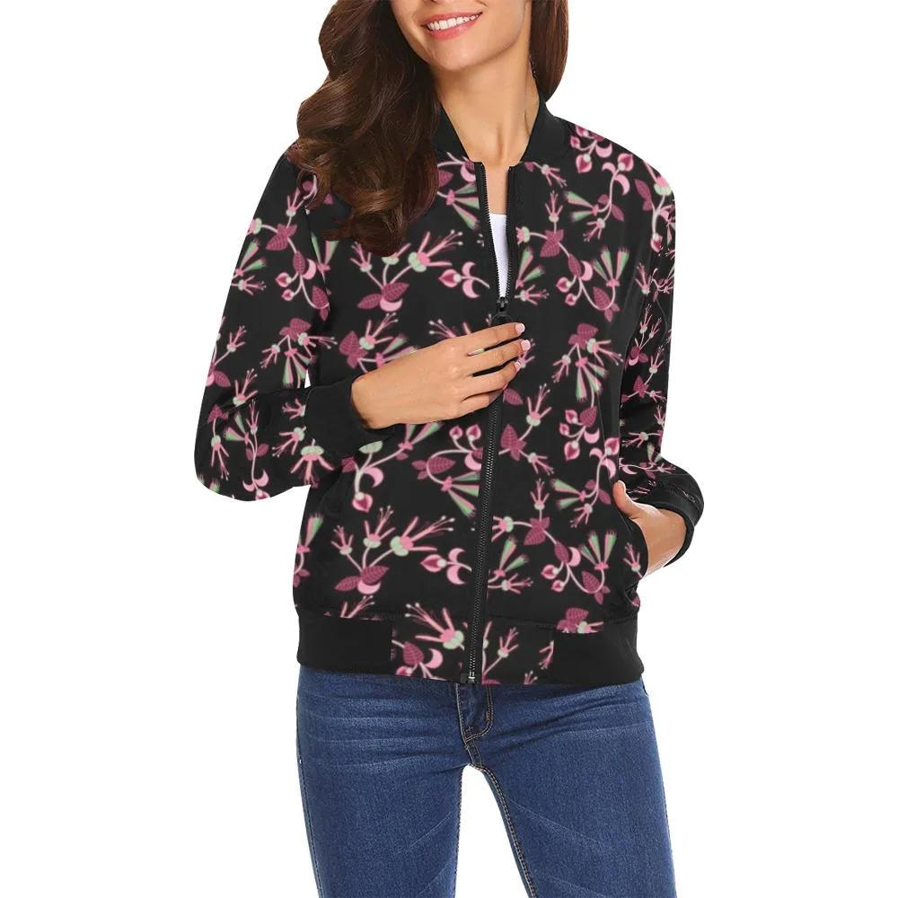 Floral Green Black Bomber Jacket for Women