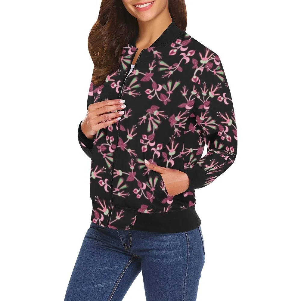 Floral Green Black Bomber Jacket for Women