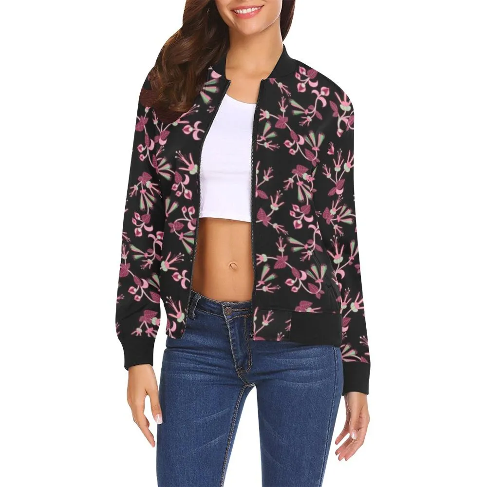 Floral Green Black Bomber Jacket for Women