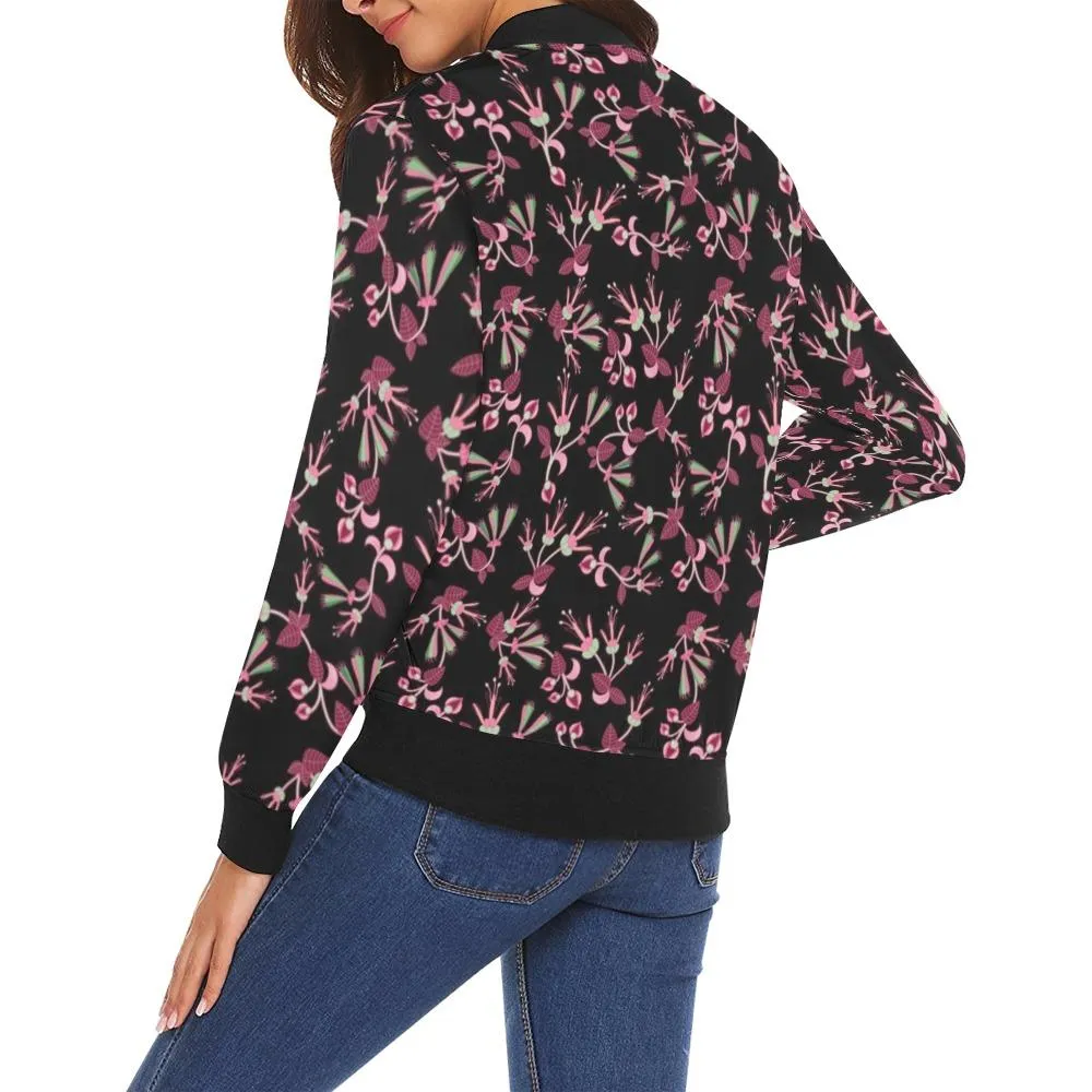 Floral Green Black Bomber Jacket for Women