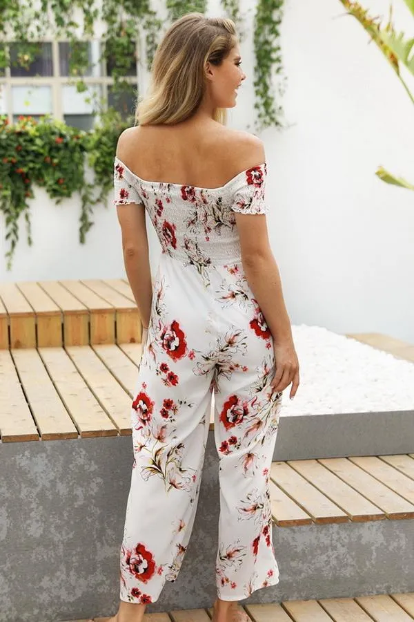 Floral Off Shoulder Smocked Jumpsuit