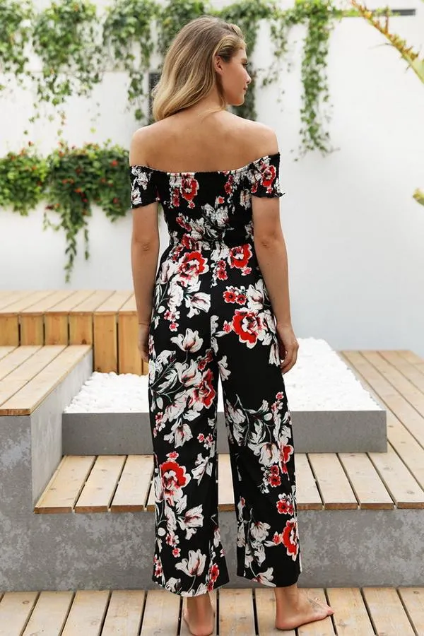 Floral Off Shoulder Smocked Jumpsuit