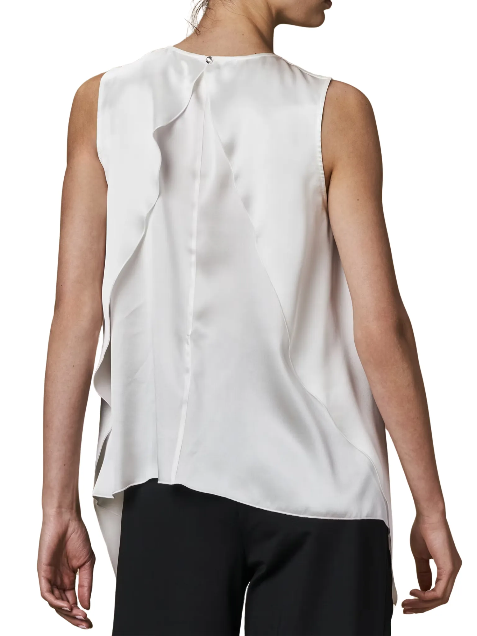 For Instance Sleeveless Ivory Silk Shirt