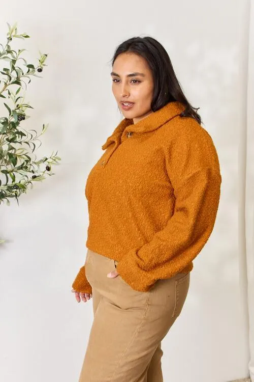 Full Size Half Button Turtleneck Sweatshirt