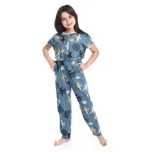 Girl's Summer Jumpsuit, Soft and Comfy - Indigo