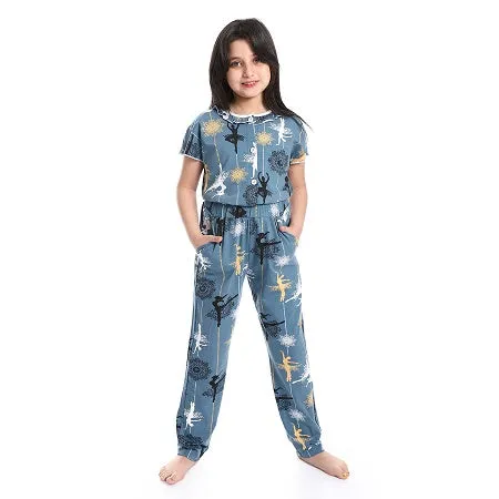 Girl's Summer Jumpsuit, Soft and Comfy - Indigo