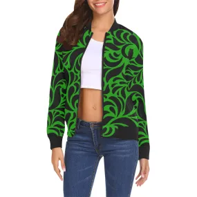 GORGIOUS LEAF GREEN All Over Print Bomber Jacket for Women