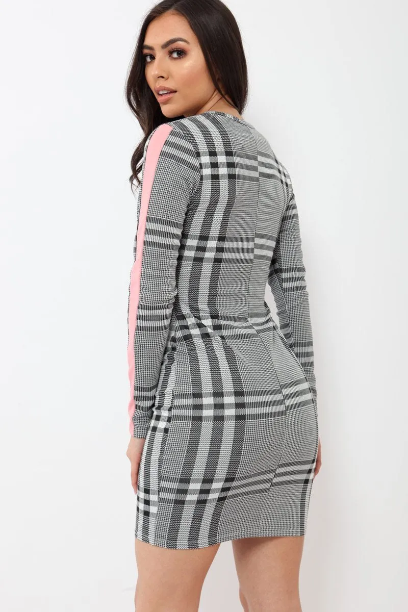 Grey Check Bodycon Dress with Pink Stripe - Jasmine