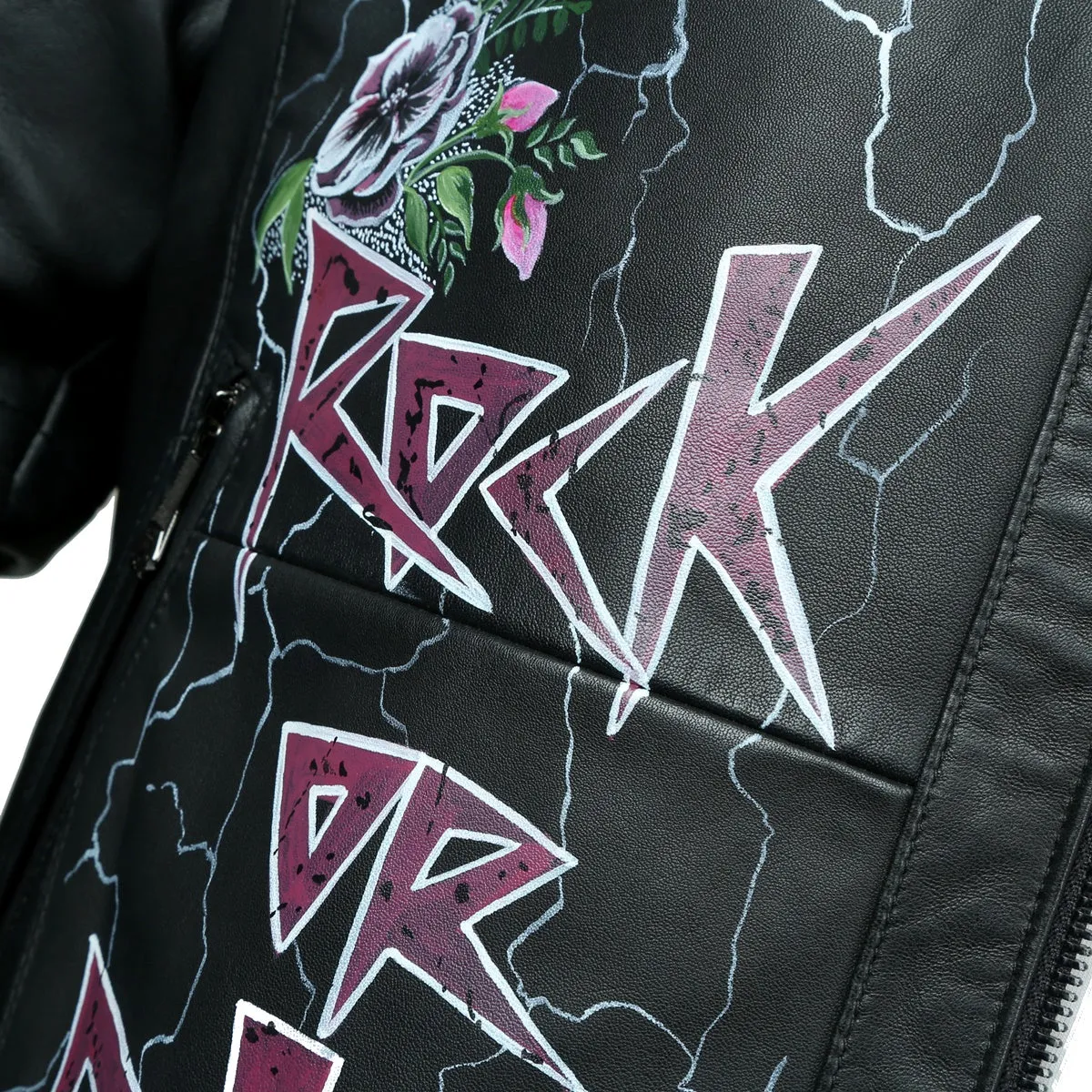 Hand-Painted Skull Design Black Quilted Shoulder Leather Biker Jacket By Brune & Bareskin