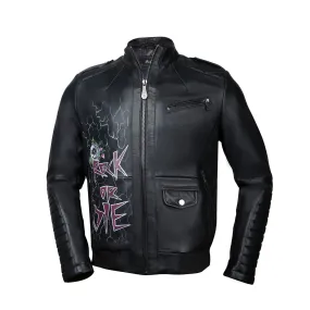 Hand-Painted Skull Design Black Quilted Shoulder Leather Biker Jacket By Brune & Bareskin