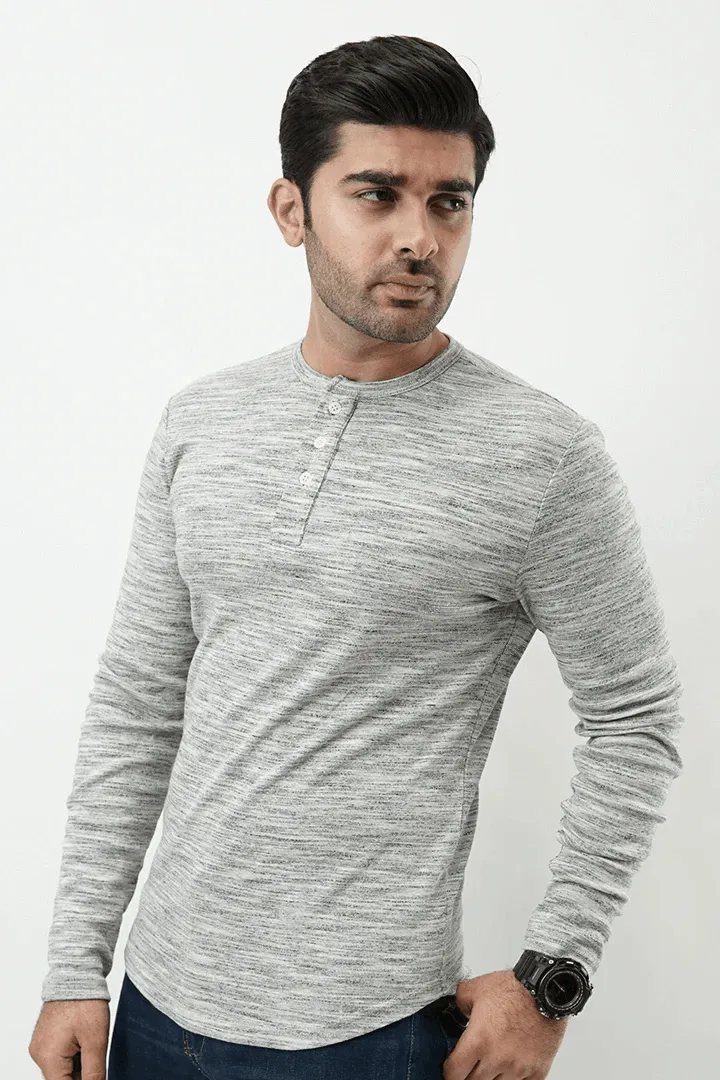 Henley Full Sleeves T-shirt - Textured Heather Grey