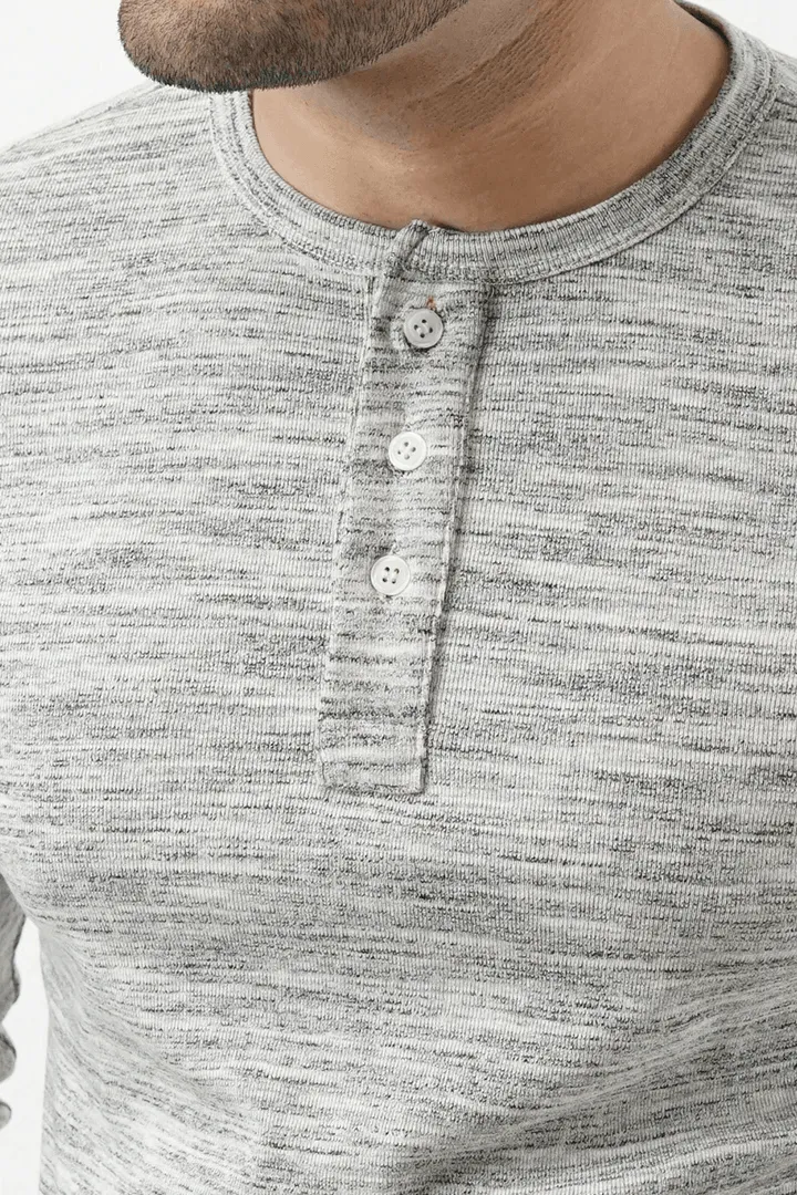 Henley Full Sleeves T-shirt - Textured Heather Grey