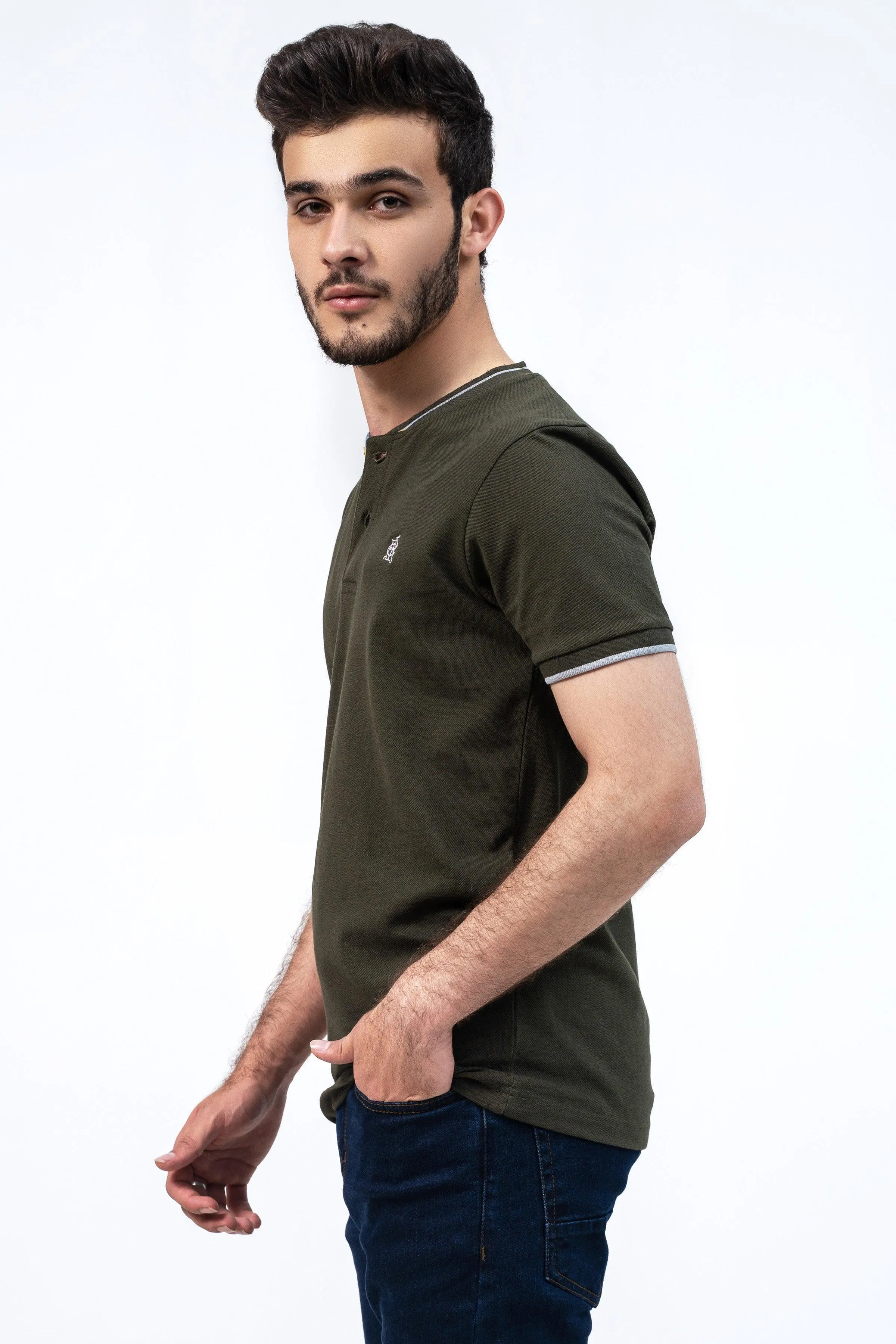 HENLEY T-SHIRT OLIVE GREEN