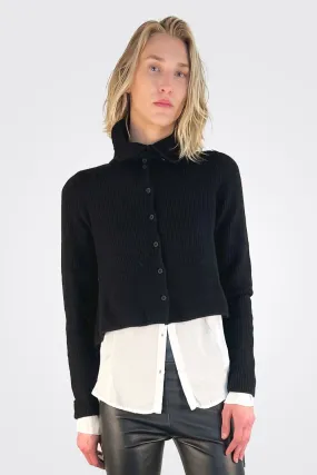 High Collar Knit Cardigan - Black