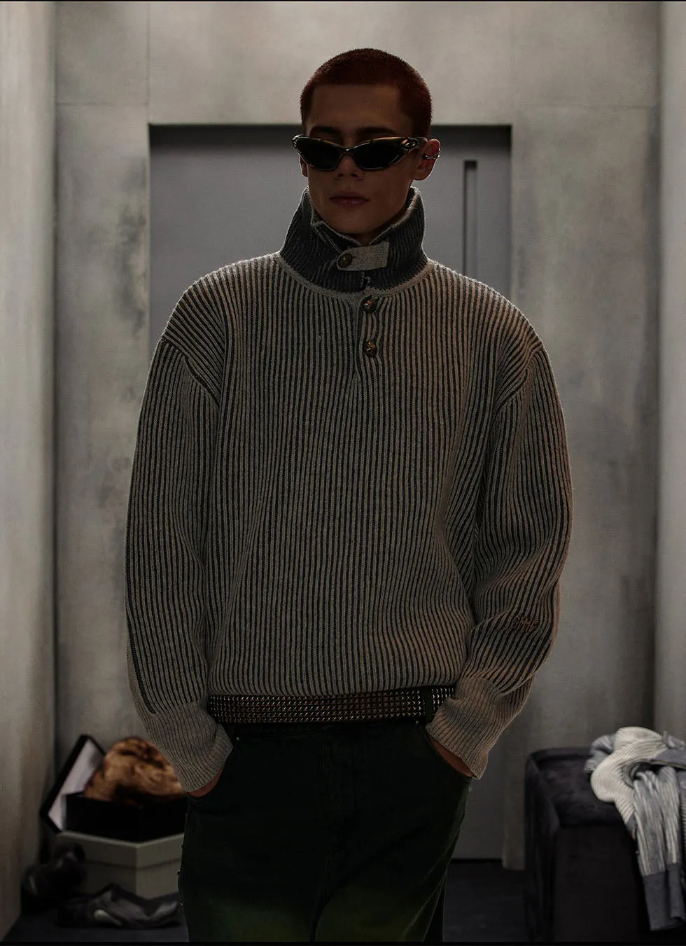 High-end turtleneck striped sweater