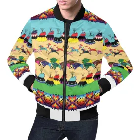 Horses and Buffalo Ledger White Bomber Jacket for Men