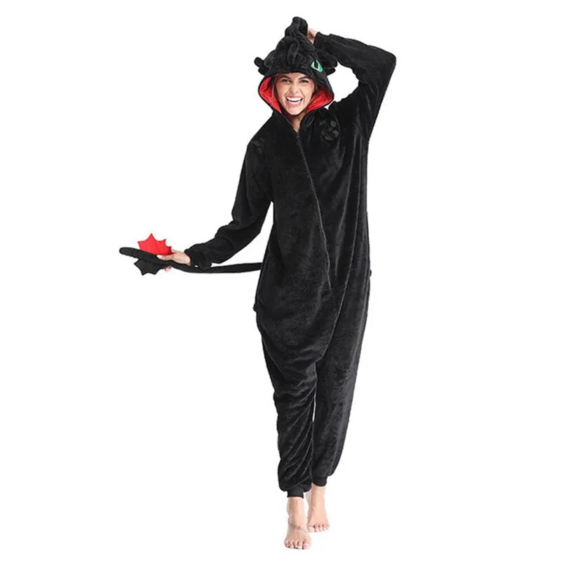 How to Train Your Dragon Toothless  Kigurumi Women Winter Flannel Animal Onesie Cute Cosplay Sleepwear