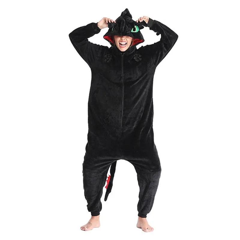 How to Train Your Dragon Toothless  Kigurumi Women Winter Flannel Animal Onesie Cute Cosplay Sleepwear