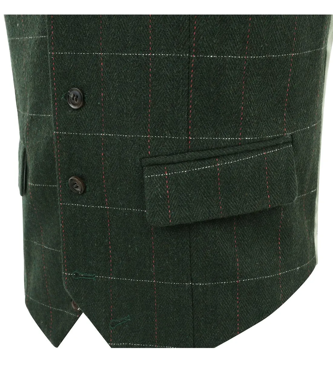 Hunt Green Casual Men's Suit Vest Plaid Notch Lapel Waistcoat