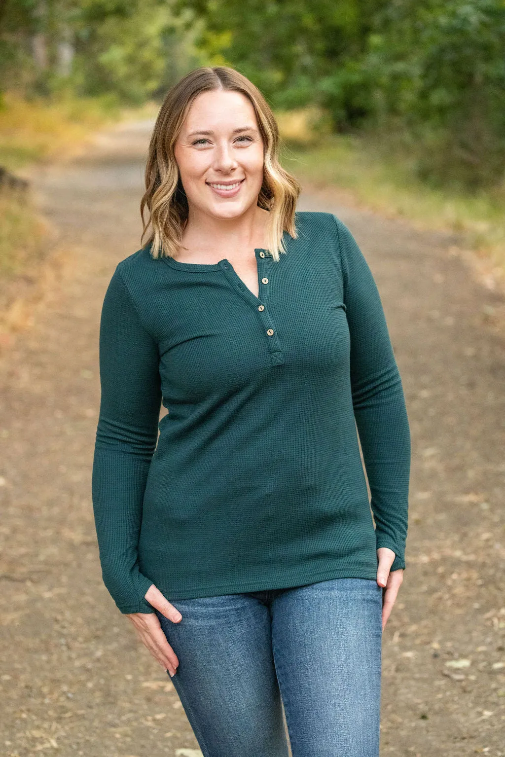 IN STOCK Harper Long Sleeve Henley - Evergreen | Women's Cozy Shirt