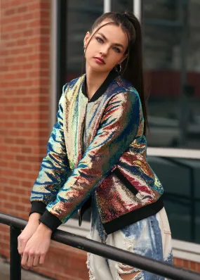 Iridescent Sequin Bomber