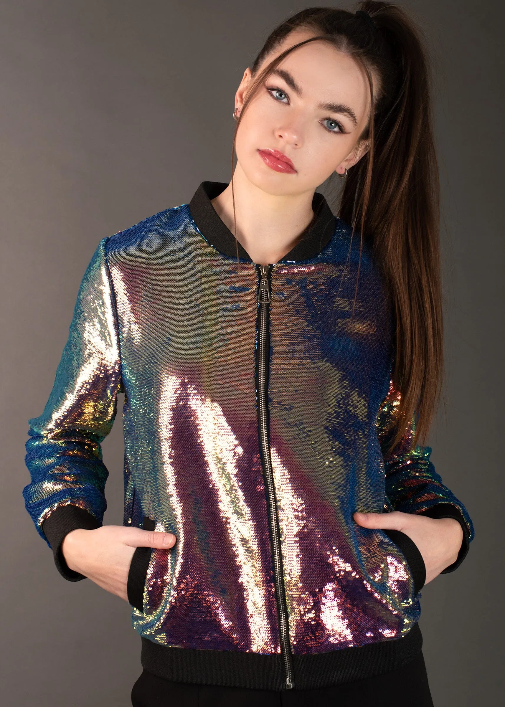 Iridescent Sequin Bomber