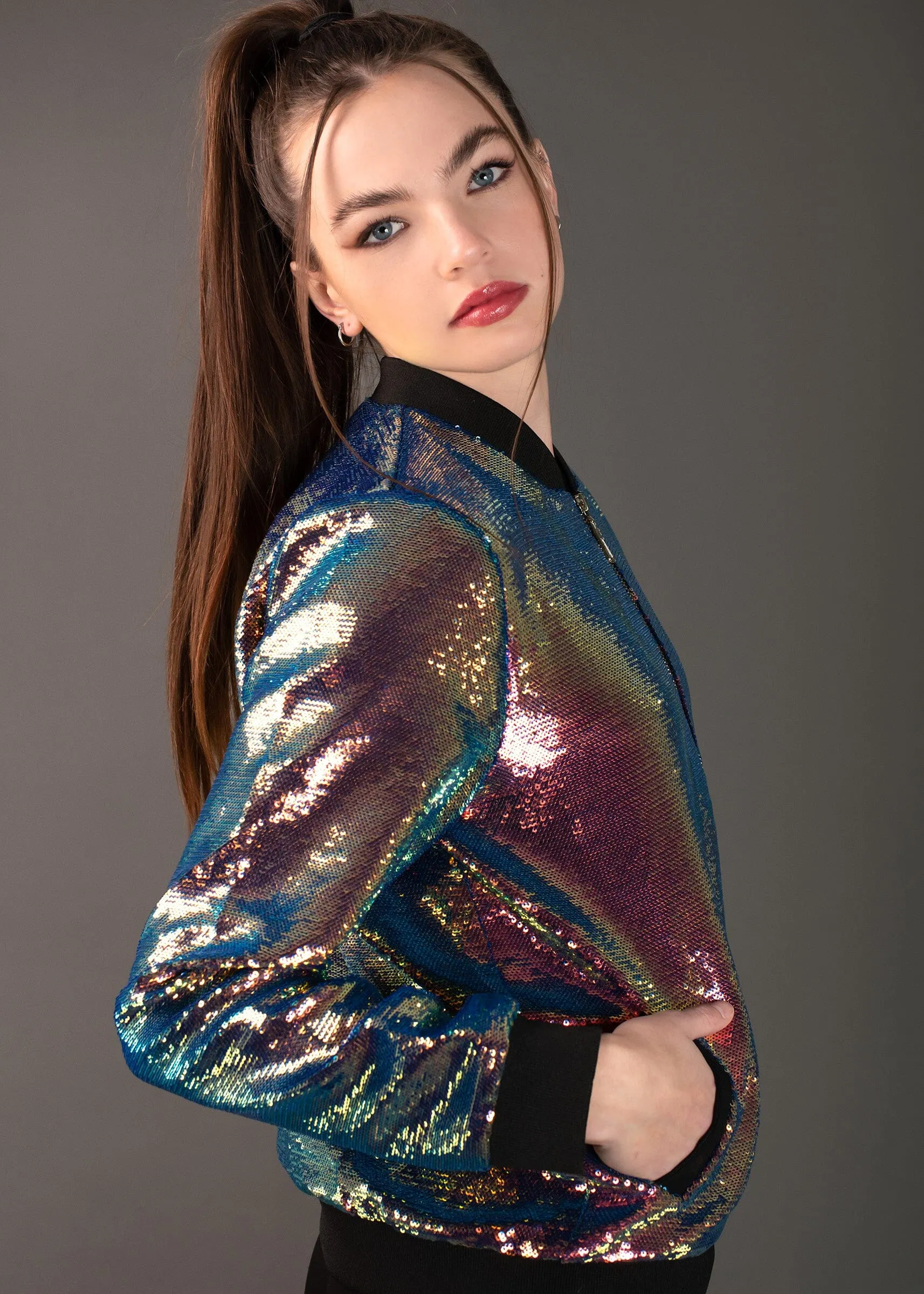 Iridescent Sequin Bomber