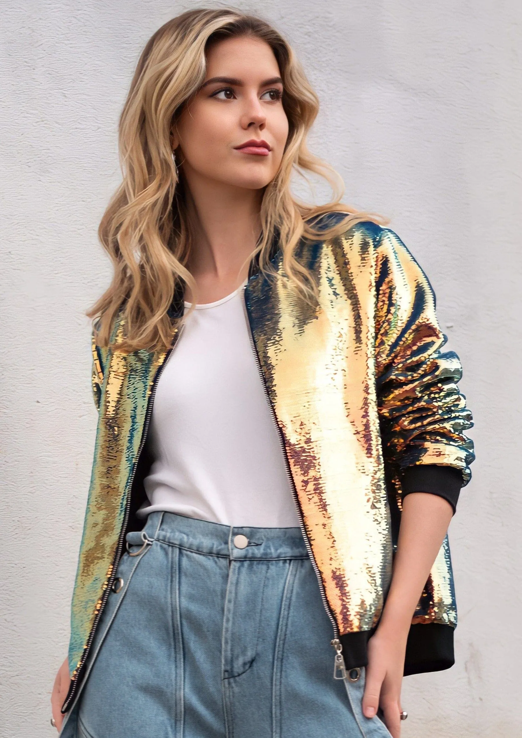 Iridescent Sequin Bomber