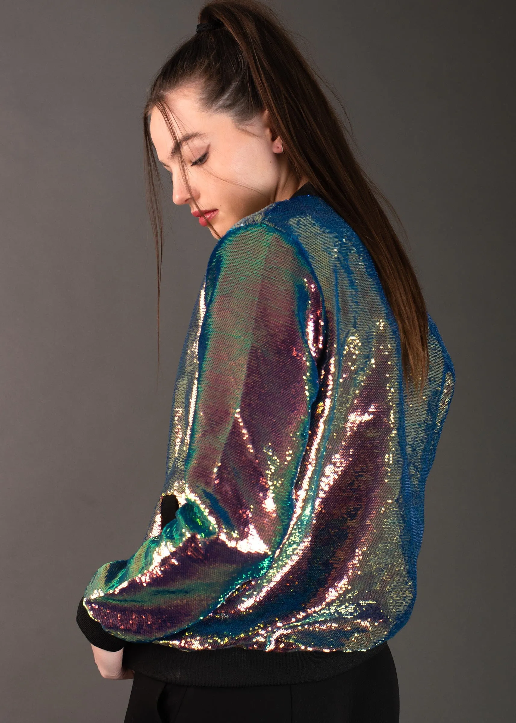 Iridescent Sequin Bomber