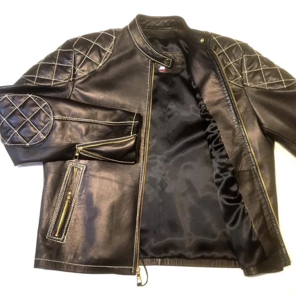 Jakewood Black Quilted Bomber Leather Jacket