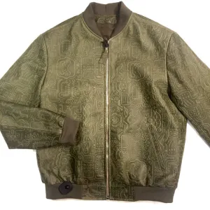 Jakewood Money Green Embossed Leather Bomber Jacket