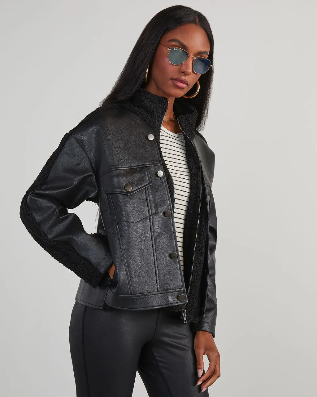 Jarrett Faux Leather Sherpa Contrast Jacket