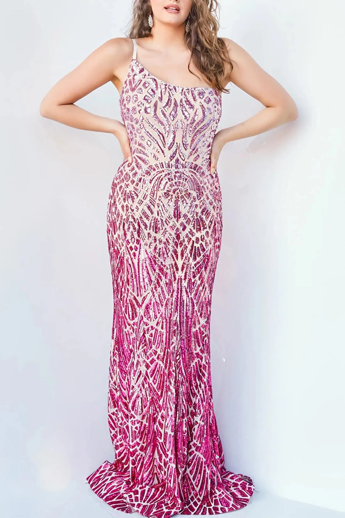 Jovani one shoulder bodycon embellished Sequin gown