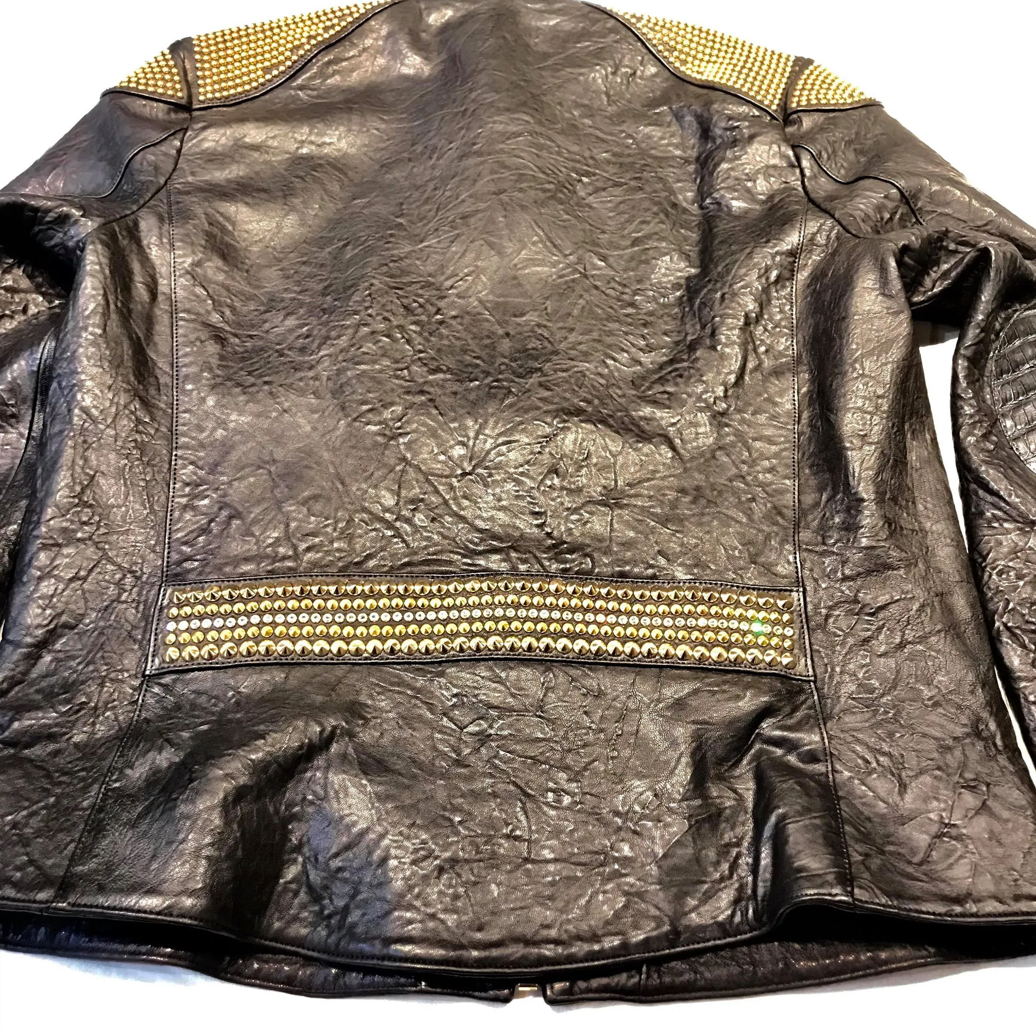 Kashani Alligator Studded Swarovski Lambskin Bomber Jacket