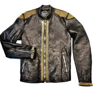 Kashani Alligator Studded Swarovski Lambskin Bomber Jacket