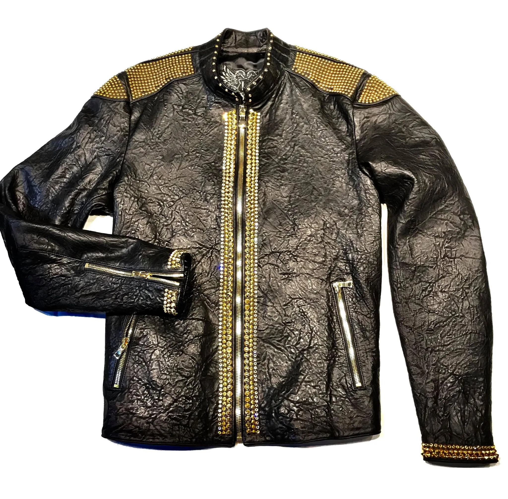 Kashani Alligator Studded Swarovski Lambskin Bomber Jacket