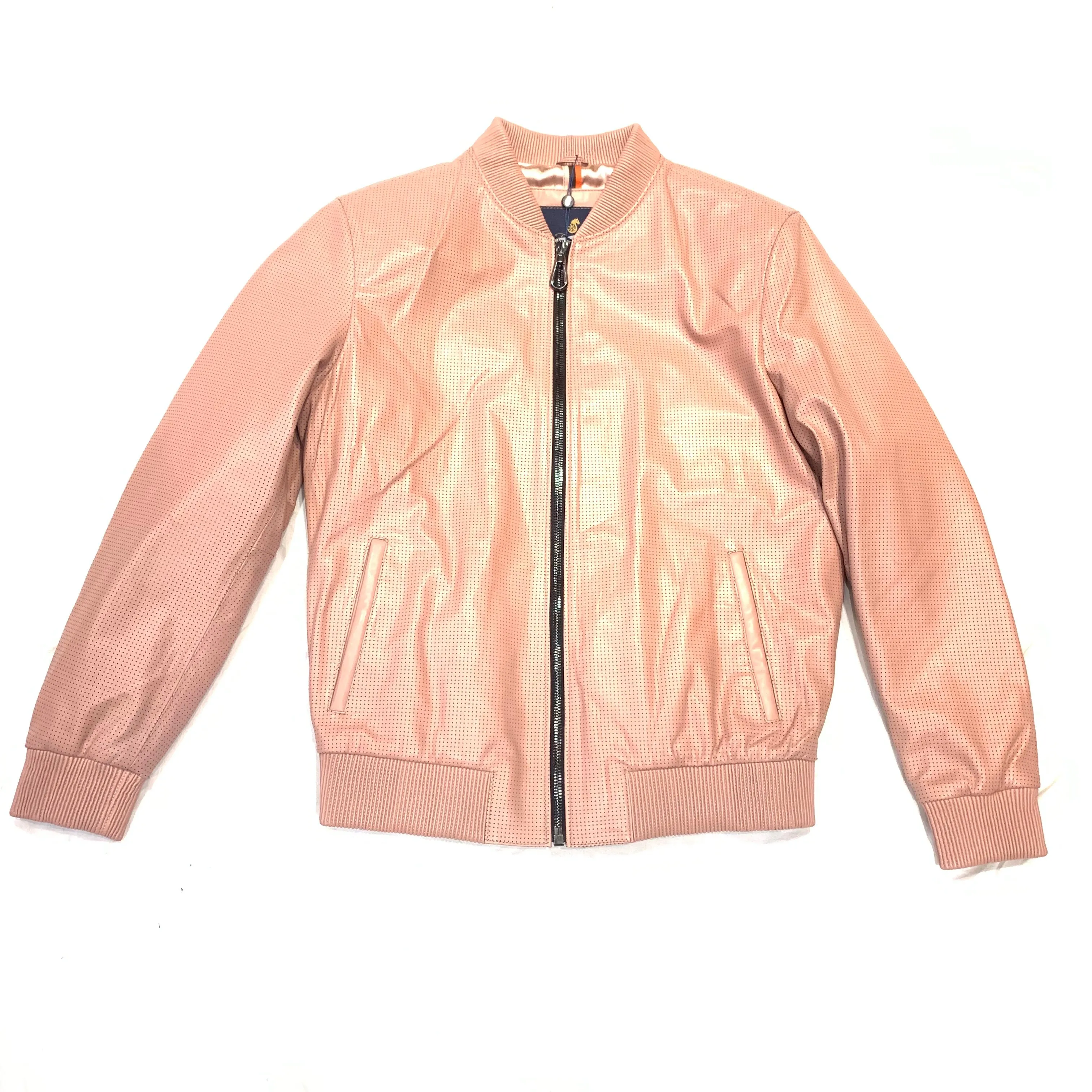 Kashani Salmon Perforated Lambskin Bomber Jacket