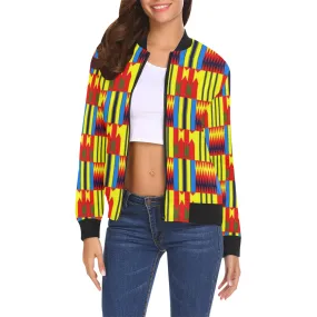 KENTE BLUE All Over Print Bomber Jacket for Women