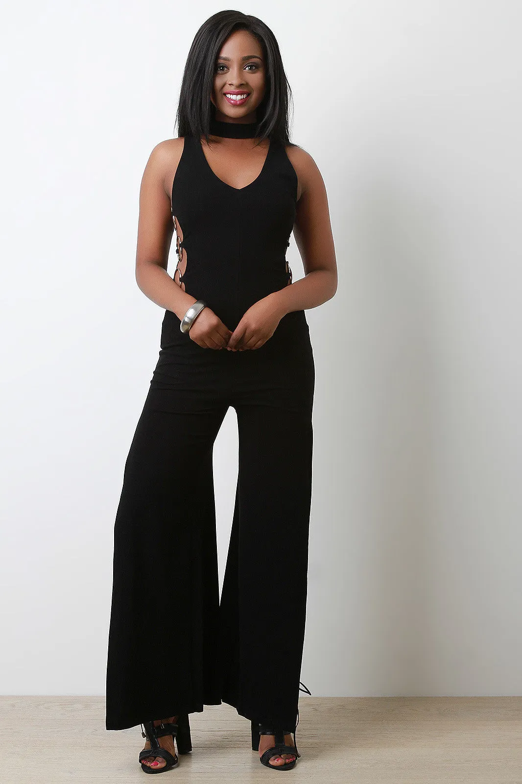 Keyhole Yoke O-Ring Accents High Slit Jumpsuit