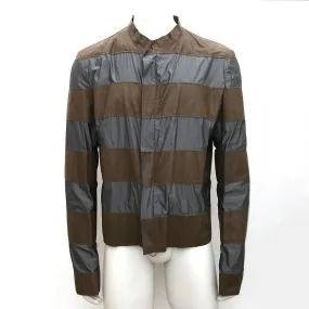 Khaki & Grey Leather Stripe Paneled Jacket