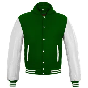 Kids Varsity Hoodie Wool Leather Green/White