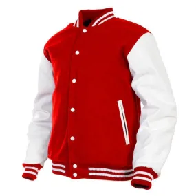 Kids Varsity Jacket Genuine Leather Sleeve and Wool Blend Letterman Boys College/School Varsity Jackets