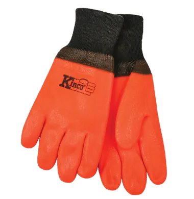 Kinco 4170 Foam Lined Hi-vis Orange Sandy Finish with Knit Wrist PVC Gloves (One Dozen)