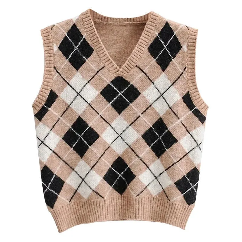 KittenAlarm - Diamond Pattern Classic Knitted Vest Sweater